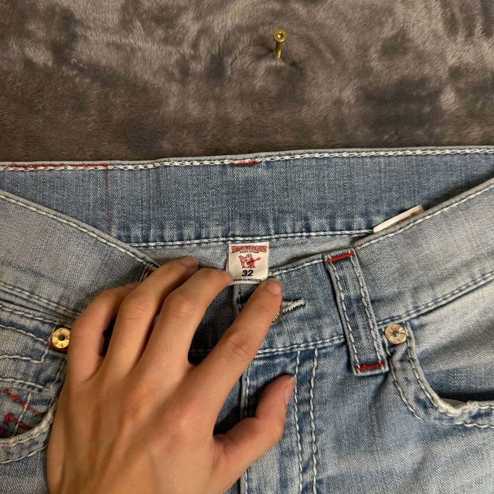 Vintage y2k True Religion Skinny Light Wash Faded Denim Jeans Size 32x26